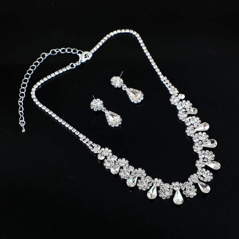Crystal Y-Drop Necklace & Long Earrings Set