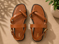 Zara tan leather crossover strap sandal with gold buckle